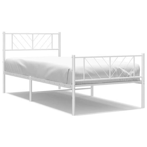 Метална рамка за легло с горна и долна табла, бяла, 100x200 см