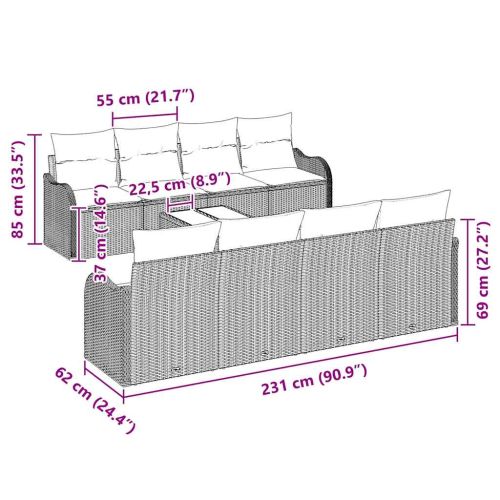 Градински Софа Комплект Черно 55 x 55 x 37 см полиратан
