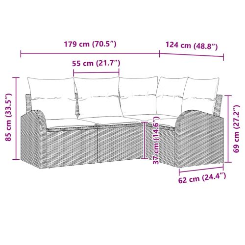 Градински Софа Комплект 4 pcs Черно полиратан