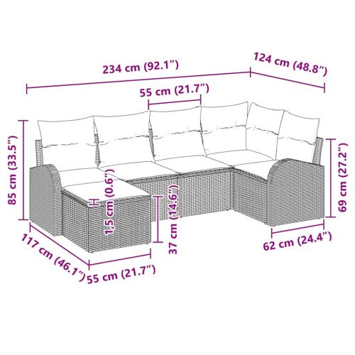 Градински Софа Комплект 6 pcs Черно полиратан