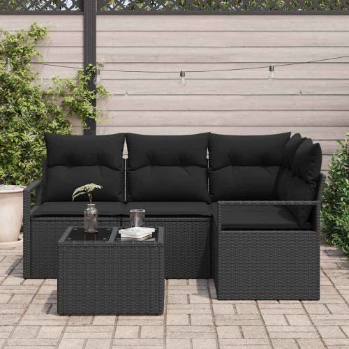 Комплект дивани 5 pcs Черно полиратан