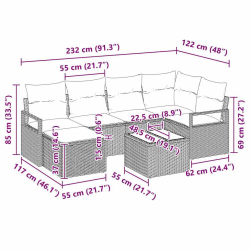 Комплект дивани с възглавница 7 pcs Черно полиратан