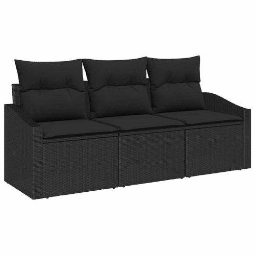Комплект дивани с възглавница 3 pcs Черно полиратан