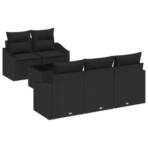 Комплект дивани с възглавница 6 pcs Черно полиратан