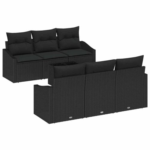 Комплект дивани с възглавница 7 pcs Черно полиратан