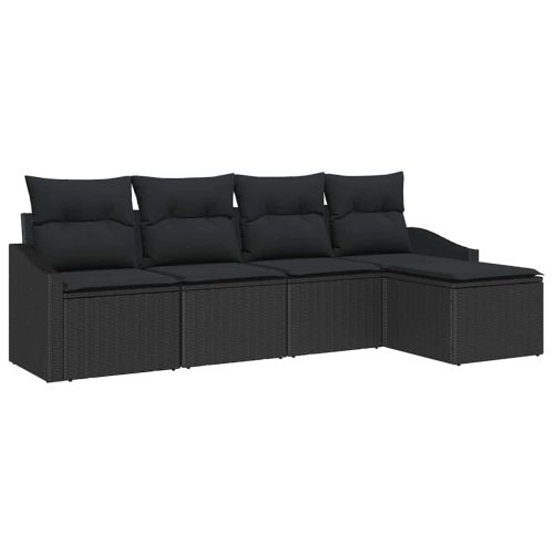 Комплект дивани с възглавница 5 pcs Черно полиратан