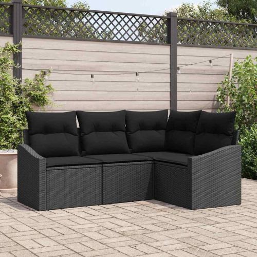 Комплект дивани с възглавница 4 pcs Черно полиратан