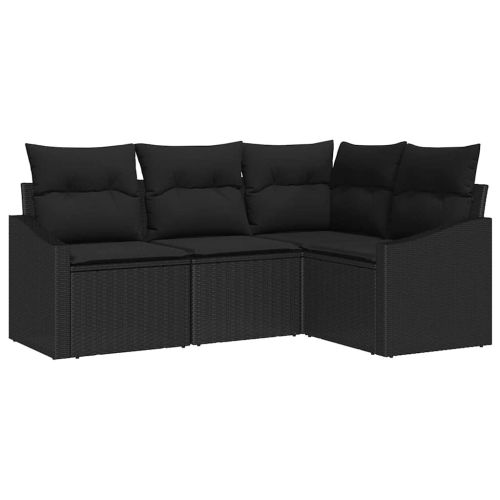 Комплект дивани с възглавница 4 pcs Черно полиратан