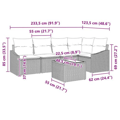 Комплект дивани с възглавница 6 pcs Черно полиратан