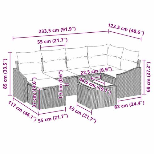 Комплект дивани с възглавница 7 pcs Черно полиратан