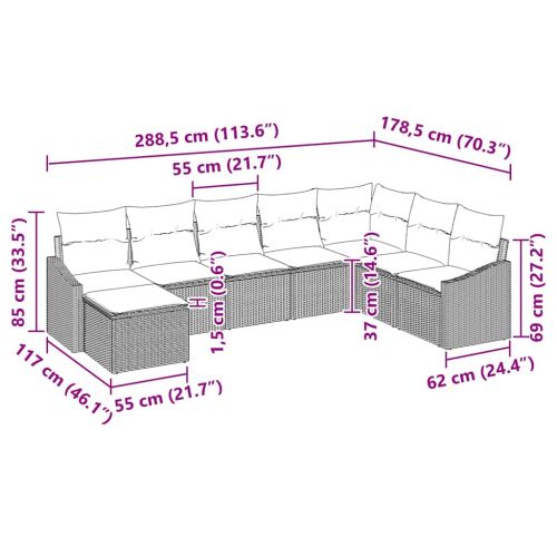 Комплект дивани с възглавница 8 pcs Черно полиратан