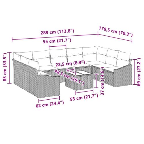 Комплект дивани с възглавница 10 pcs Черно полиратан