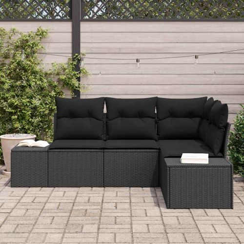 Градински Софа Комплект 4 pcs Черно полиратан
