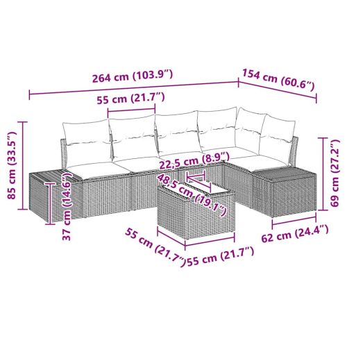 Градински Софа Комплект 6 pcs Черно полиратан