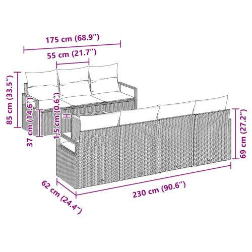 Градински Софа Комплект с възглавница 8 pcs Черно полиратан