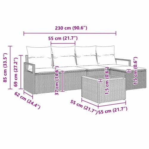 Градински Софа Комплект с възглавница 6 pcs Черно полиратан