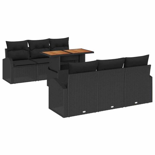 Градински Софа Комплект с възглавница 7 pcs Черно