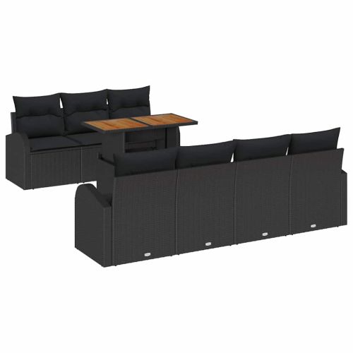 Градински Софа Комплект с възглавница 8 pcs Черно