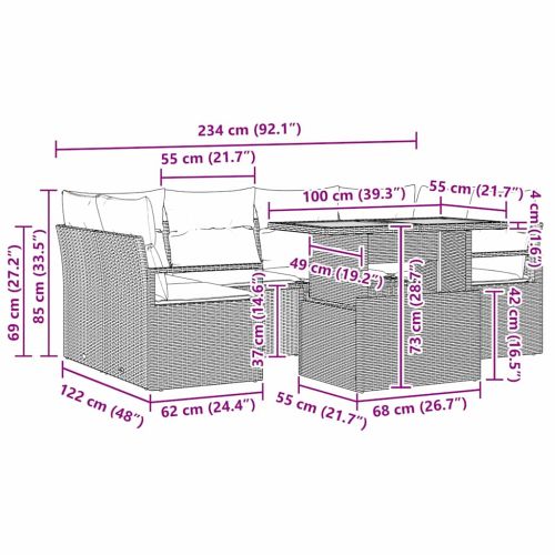 Градински Софа Комплект с възглавница 7 pcs Черно