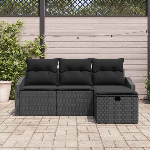 Комплект дивани с възглавница 4 pcs Черно полиратан