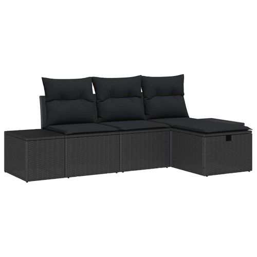 Градински Софа Комплект с възглавница 4 pcs Черно Полиратан