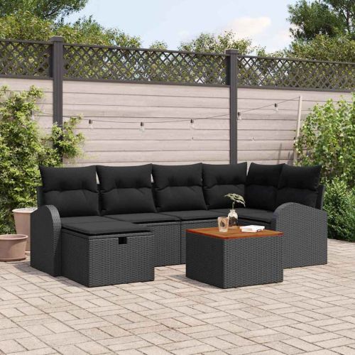 Градински Софа Комплект с възглавница 7 pcs Черно полиратан