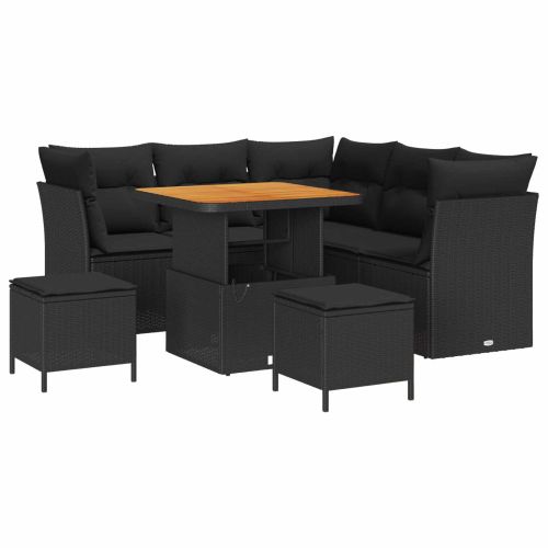 Градински Софа Комплект 8 pcs Черно полиратан