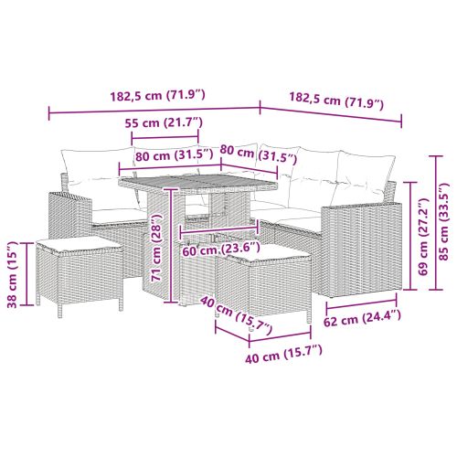 Градински Софа Комплект 8 pcs Черно полиратан