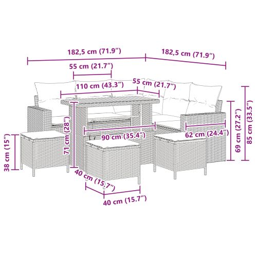 Градински Софа Комплект 9 pcs Черно полиратан