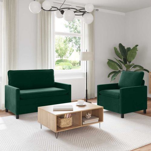 Комплект дивани 2 pcs Тъмнозелено Кадифе