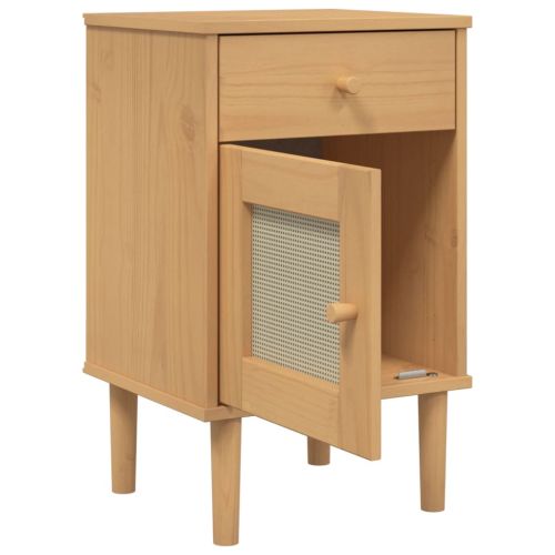 Нощно шкафче SENJA ратанова визия кафяво 40x35x65 см бор масив