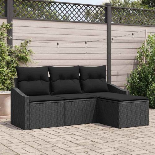 Комплект дивани с възглавница 4 pcs Черно полиратан