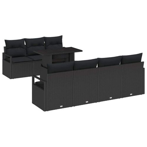 Градински Софа Комплект със съхранение 8 pcs Черно полиратан