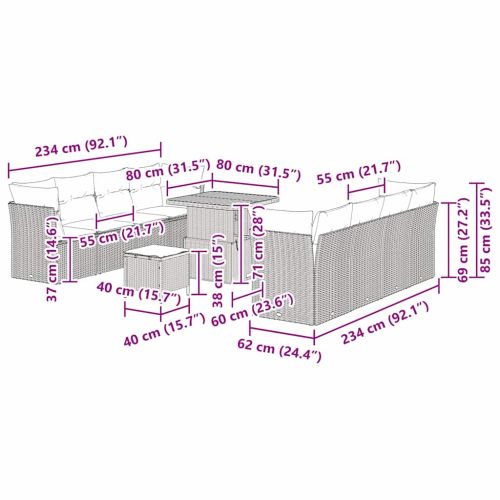 Градински Софа Комплект с възглавница със съхранение 11 pcs Сив
