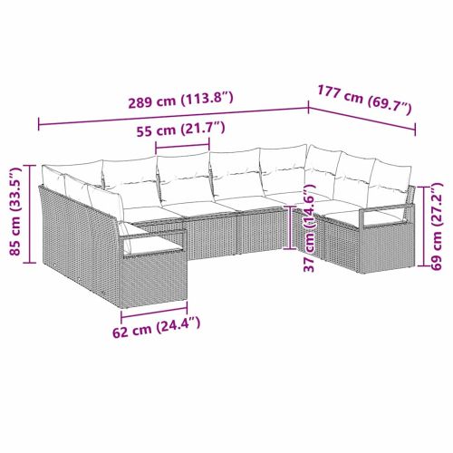Комплект дивани с възглавница 9 pcs Черно полиратан