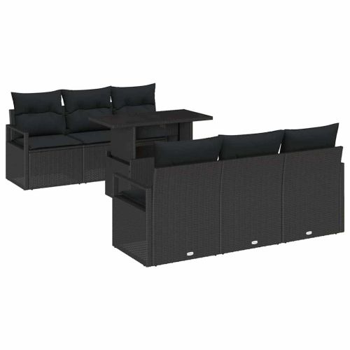 Градински Софа Комплект със съхранение 7 pcs Черно полиратан