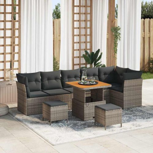 Градински Софа Комплект 9 pcs Сив полиратан