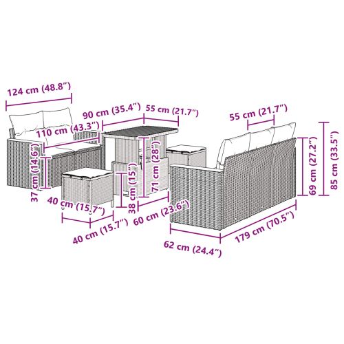 Градински Софа Комплект 8 pcs Черно полиратан