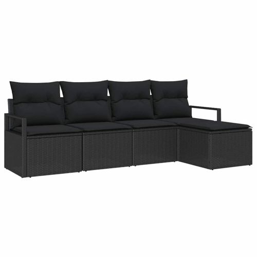 Комплект дивани с възглавница 5 pcs Черно полиратан