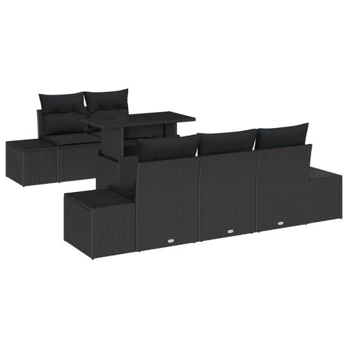Комплект дивани с възглавница 6 pcs Черно полиратан
