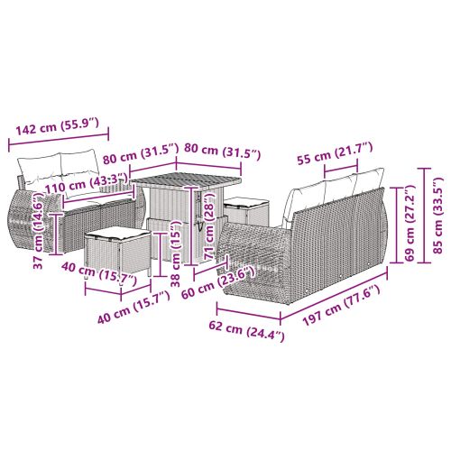 Градински Софа Комплект 8 pcs Черно полиратан