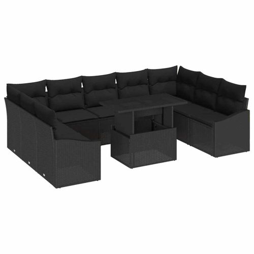 Комплект дивани с възглавница 10 pcs Черно полиратан
