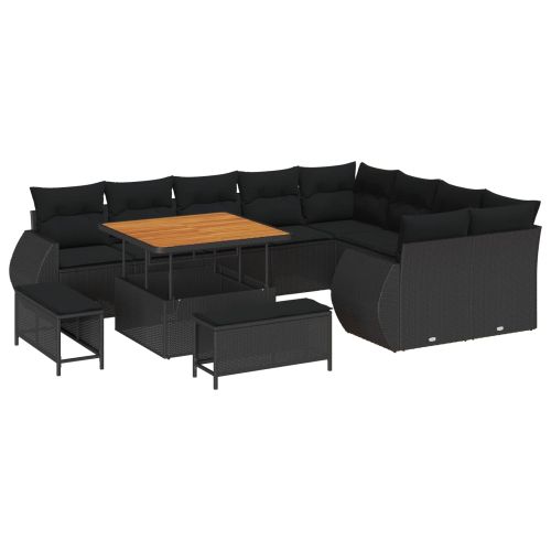 Градински Софа Комплект 12 pcs Черно полиратан