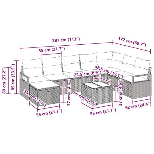 Комплект дивани с възглавница 9 pcs Черно полиратан