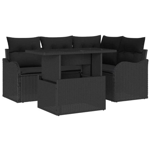 Комплект за хранене на открито 5 pcs Черно Полиратан