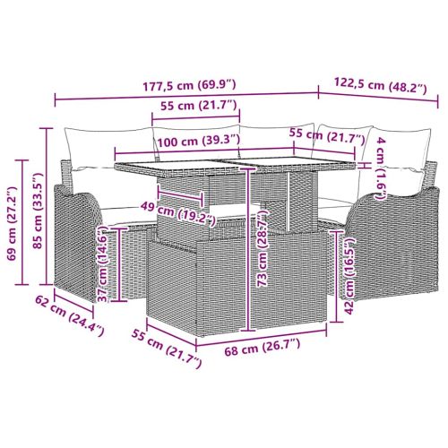 Комплект за хранене на открито 5 pcs Черно Полиратан