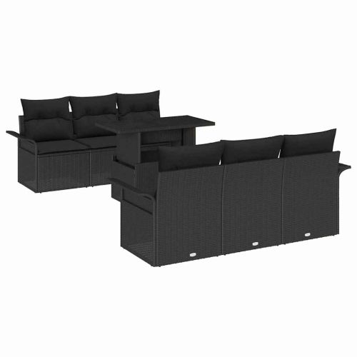 Градински Софа Комплект с възглавница 7 pcs Черно полиратан