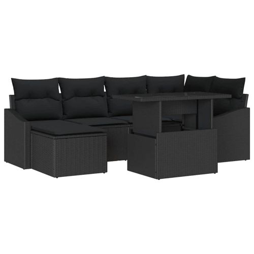 Градински Софа Комплект с възглавница 7 pcs Черно