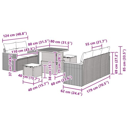 Градински Софа Комплект 8 pcs Сив полиратан