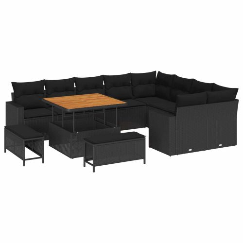 Градински Софа Комплект 12 pcs Черно полиратан